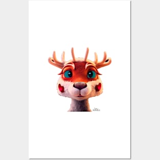 Cute Christmas Reindeer Posters and Art